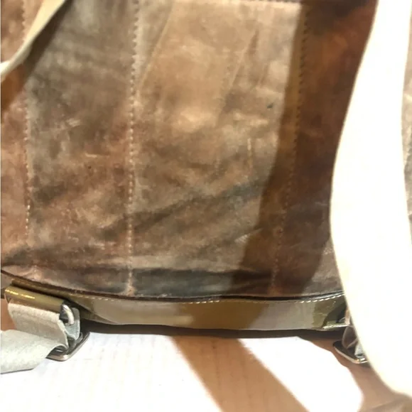 Brunello Cucinelli convertible taupe patent & suede backpack